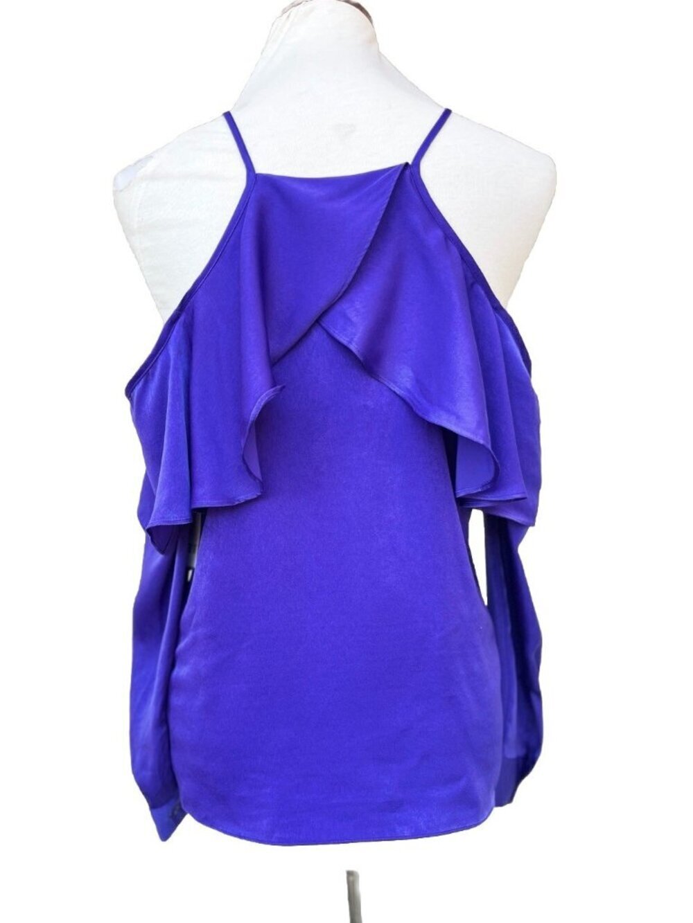 Bar III Cold Shoulder Ruffle Blouse Small Deep Iris Purple NWT